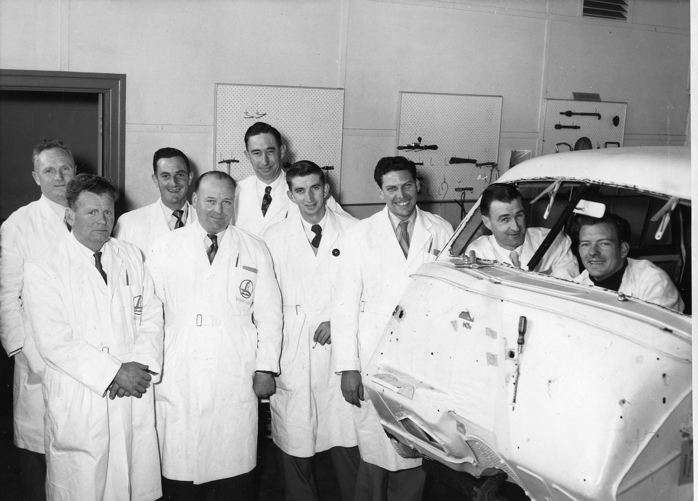 img308.jpg back-Ted Ayers-Launceston Tas. Niel Bell Kynton Motors, John Phillips  (inst)G.M.H.  front-Albert Elslbury, John Green Preston Motors, Ross McGeehanGMH. Victor Van-Looy Rhodes. Rex Robins, Lester Jackson Roland Hill.jpg